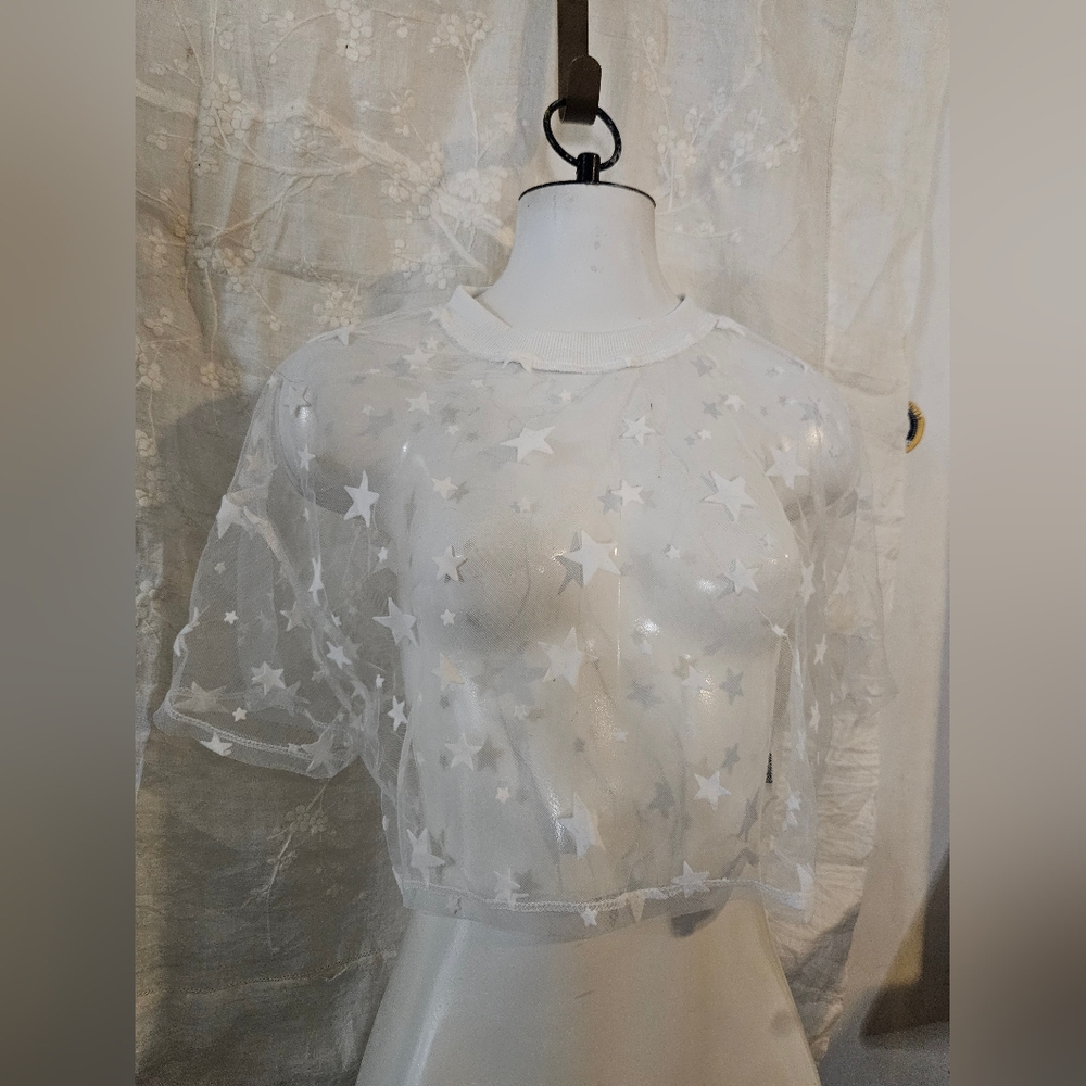 ❌DO NOT BUY SOLD ON DEPOP❌SHEIN Sheer White Star Blouse
